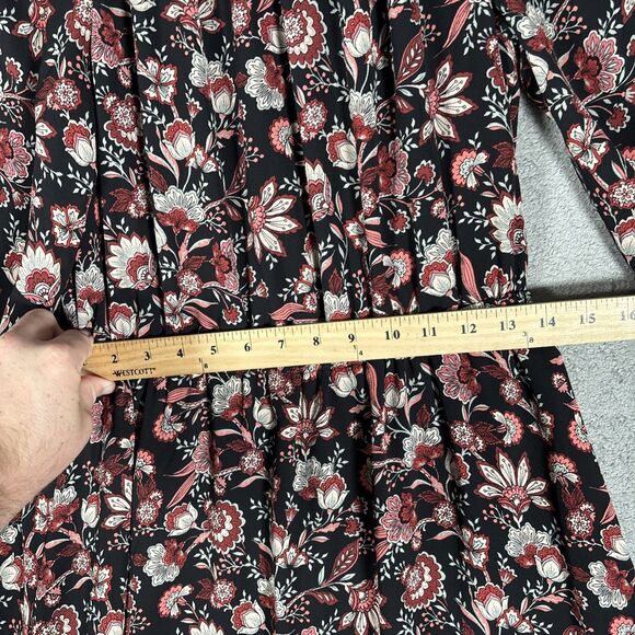 Talbots Midi Fit N Flare Dress Women’s Size MP Black Floral Balloon Long Sleeve - Picture 7 of 14